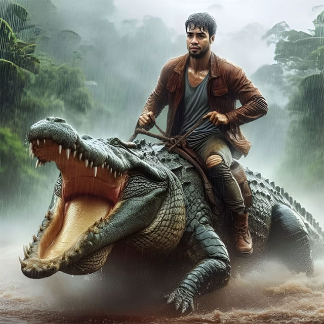 Swap Your Face with a Brave Adventurer Riding a Giant Crocodile