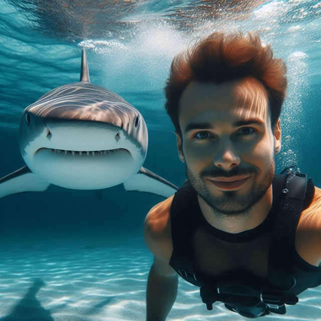 Dive into Adventure: Swap Faces with a Brave Diver and Shark