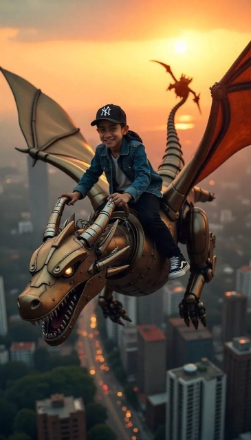 Unforgettable Adventure Child Rides Mechanical Dragon