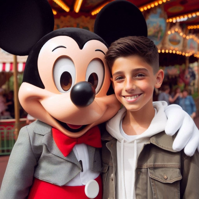 Embrace Mickey Mouse with Face Swap at the Theme Park