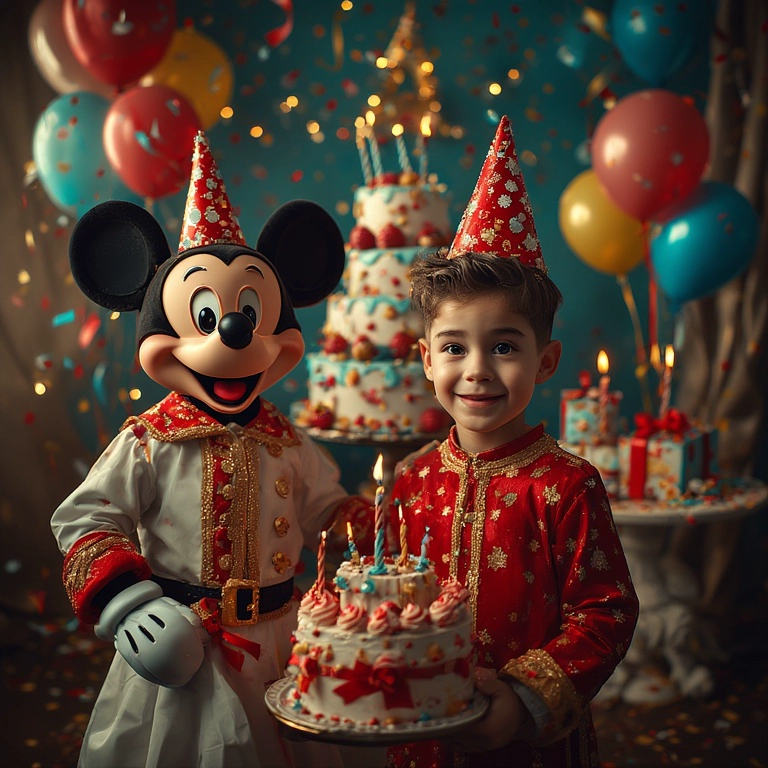 Join the Party with Mickey Mouse and a Cheerful Birthday Boy