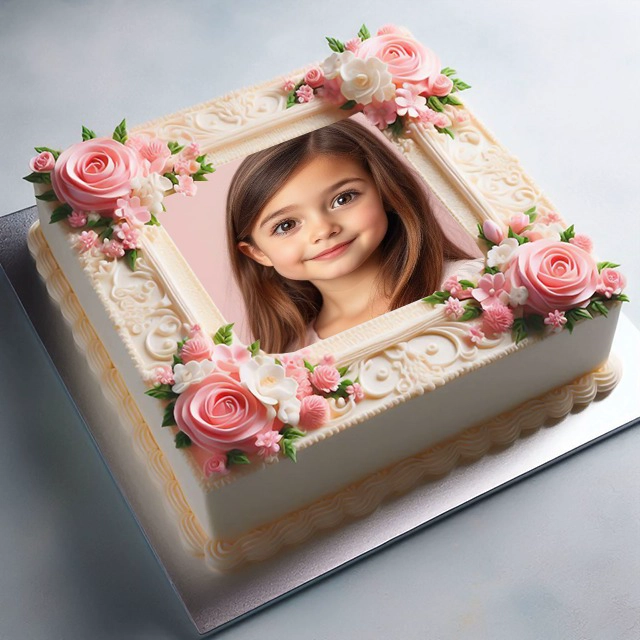 Customize Your Photo with an Elegant Cream Cake Frame