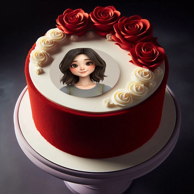 Personalized Photo Frame with Elegant Red Velvet Cake Design