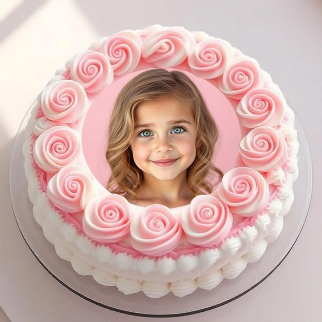Customize Your Photo with Elegant Cake Frame and Pink Roses