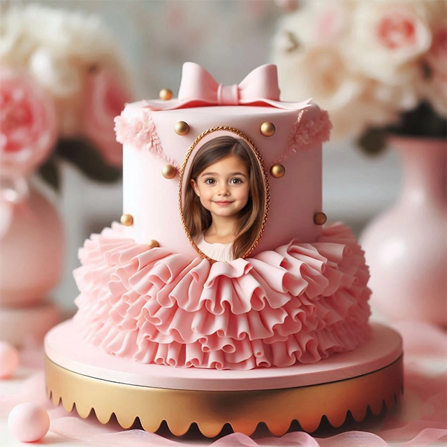 Insert Your Photo into a Pink Cake Frame with Gold Accents