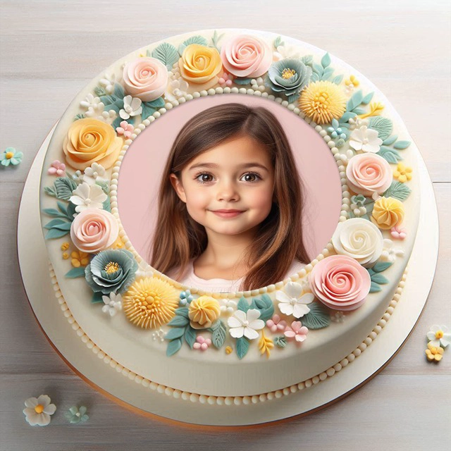 Personalize Photos with a Pastel Flower Cake Frame Design