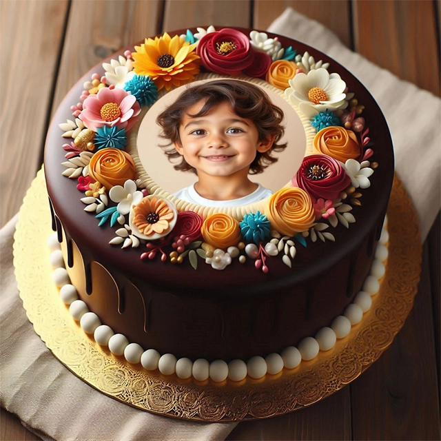 Add Your Photo to a Festive Chocolate Cake Frame Template