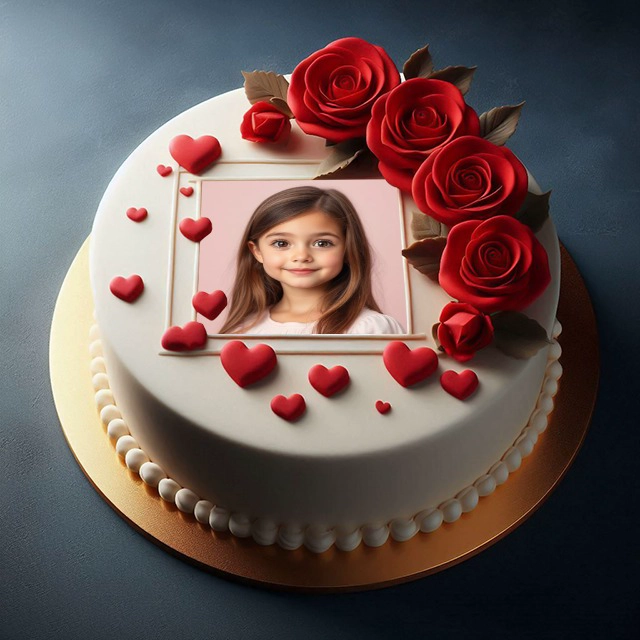 Personalize Photos with a Romantic Cake and Red Roses Frame