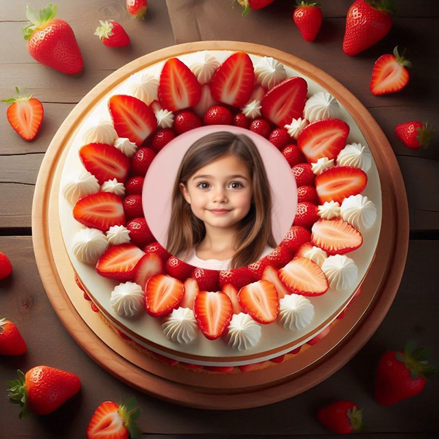 Add Your Photo to a Strawberry Cake Frame for Special Moments