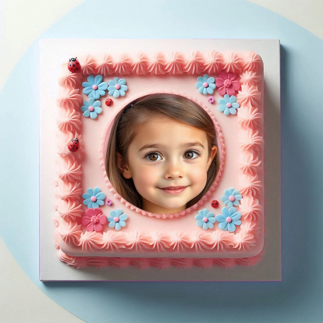 Add Your Photo to a Whimsical Pink Cake Frame with Flowers