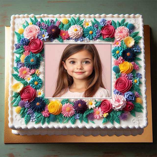 Insert Your Photo into a Vibrant Floral Cake Frame
