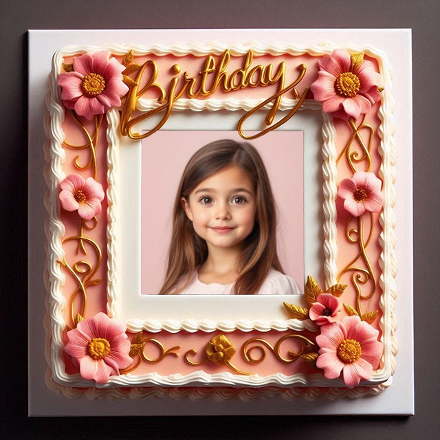Insert Your Photo into a Luxurious Pink Cake Birthday Frame