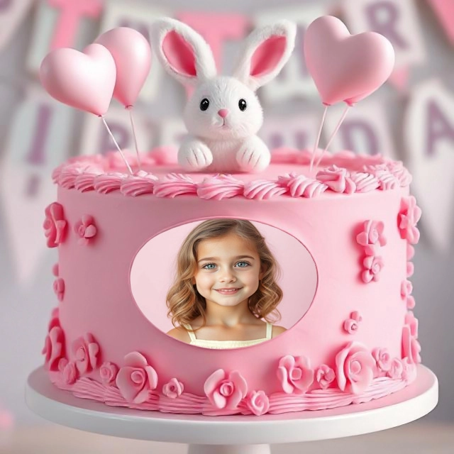 Add Your Photo to a Cute Bunny Cake Frame with Floral Decor