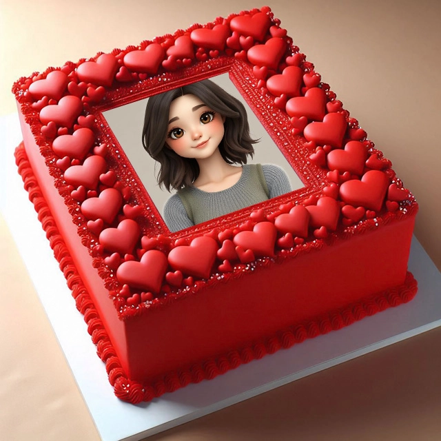 Insert Your Photo into a Vibrant Red Heart Cake Frame