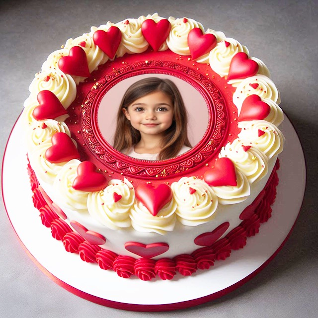 Insert Your Photo in a Festive Red and White Cake Frame