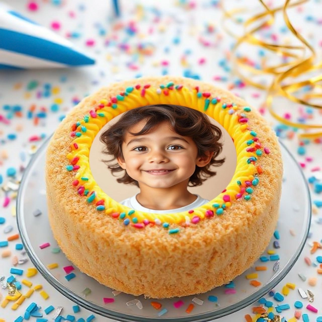 Insert Your Photo in a Festive Yellow Cake Frame with Sprinkles