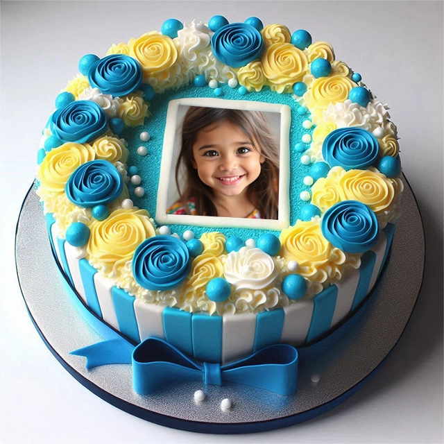 Personalize Photos with a Blue and White Cake Frame Design