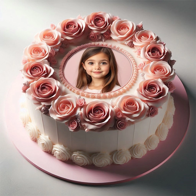 Add Your Photo to a Cake Frame with Roses and Beaded Border