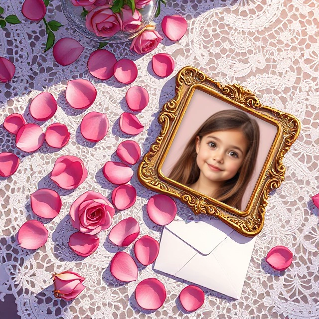 Elegant Gold Frame with Roses and Lace for Cherished Photos