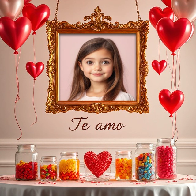Personalize with a Gold Frame and Heart Balloons Template
