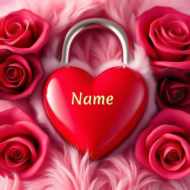 Personalize Heart Padlock Image with Your Name Among Roses