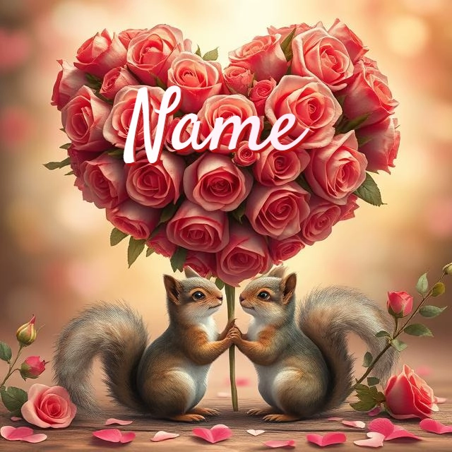 Personalize Squirrel and Heart Rose Image with Your Name