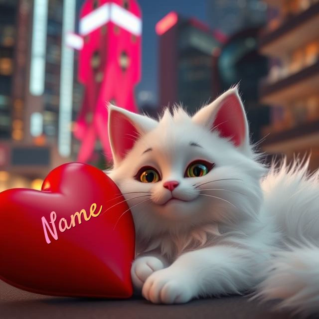 Personalize Your Message on a Cute Cat Image with Heart