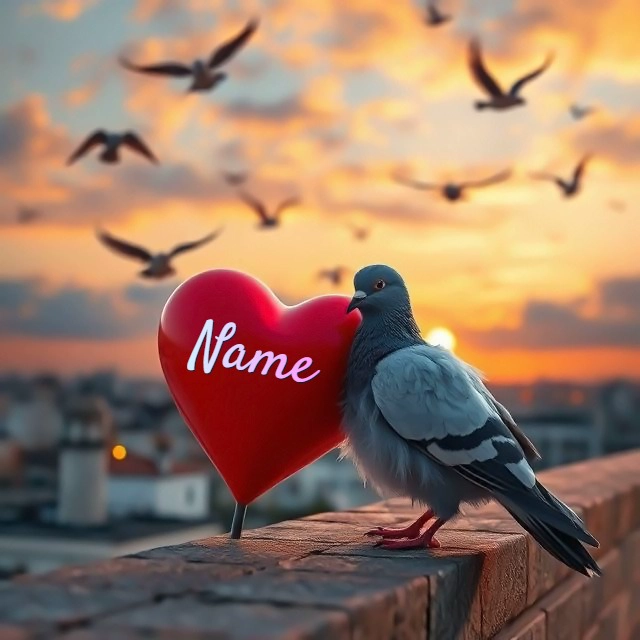 Personalize a Pigeon Image with Your Name at Sunset Scene