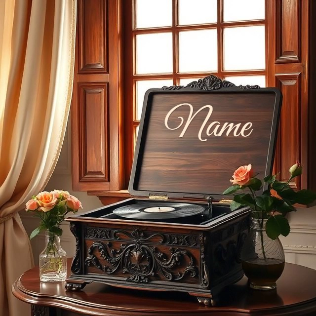 Personalize an Antique Record Player Image with Your Name