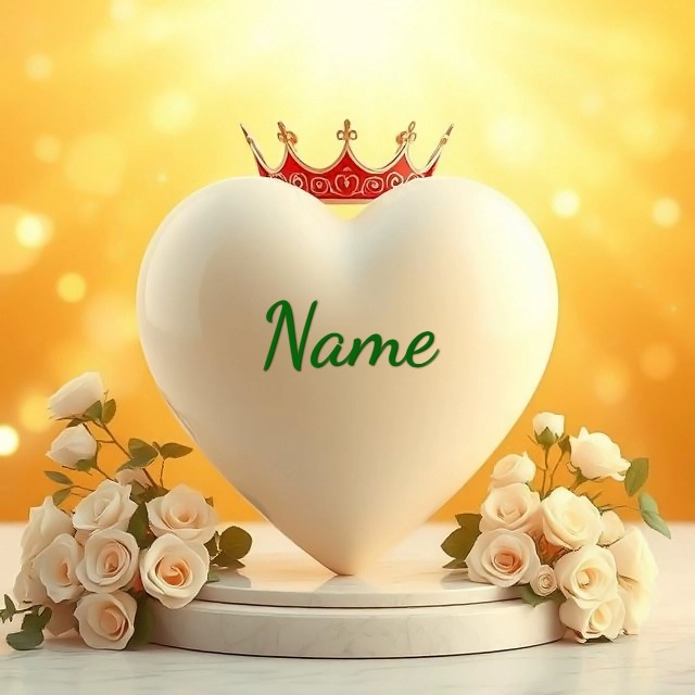 Personalize a White Heart with Crown on Marble Pedestal Design