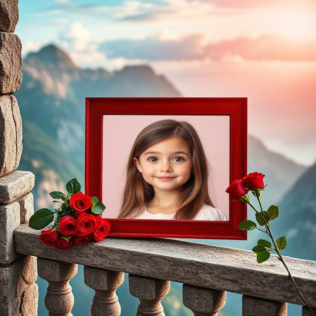 Insert Your Photo in a Classic Red Frame with Rose Bouquet