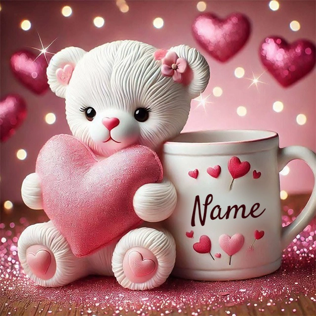Personalize Your Name on a Teddy Bear Heart Mug Image Template