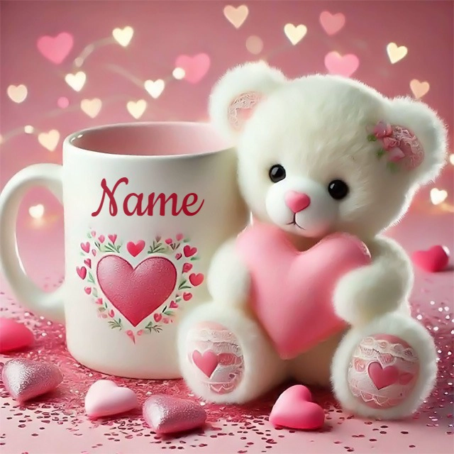 Personalize a Scene with a Teddy Bear and Heart Mug Image