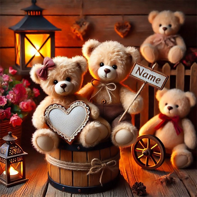 Personalize Rustic Teddy Bear Display for Heartfelt Occasions