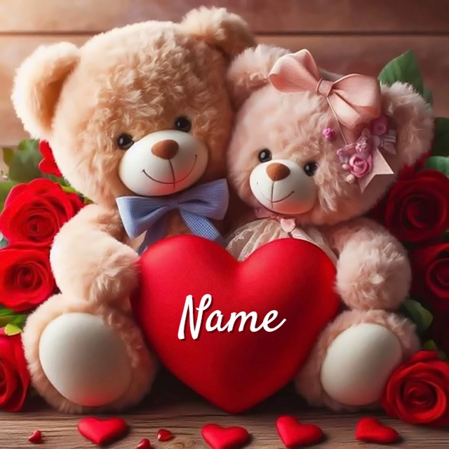 Personalize a Cuddly Teddy Bear Scene with Your Name on a Heart