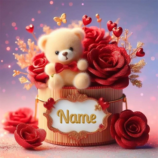 Personalize a Teddy Bear and Roses Image with Your Name