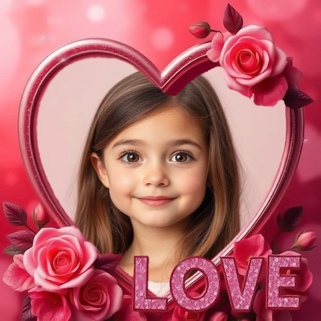 Customize Photos with a Red Heart Frame and Pink Roses