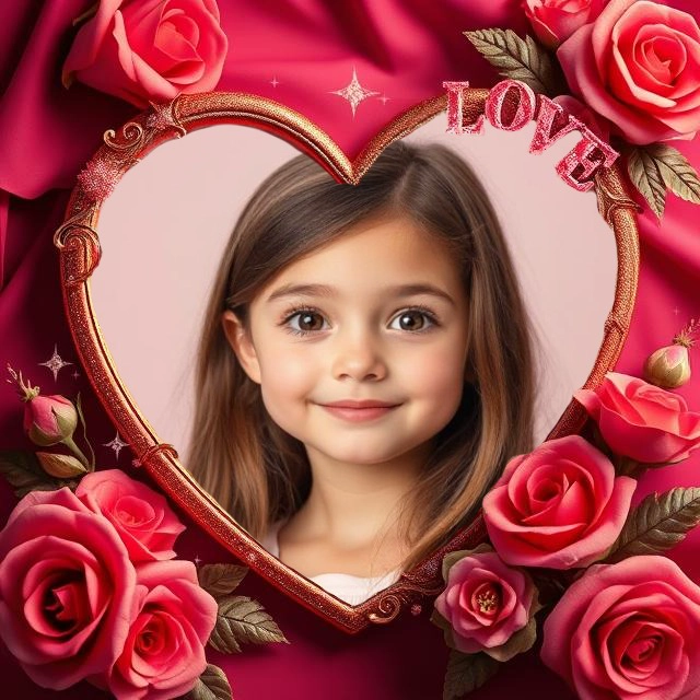 Personalize Photos with a Golden Heart Frame and Roses