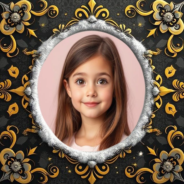 Personalize Photos with Elegant Black and Gold Circular Frame
