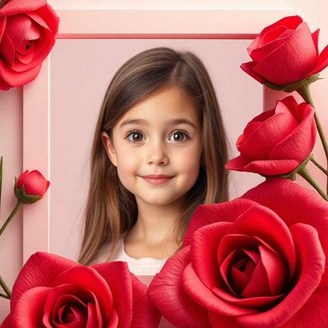 Customize Photos with Pink Rose Frame for Unique Memories