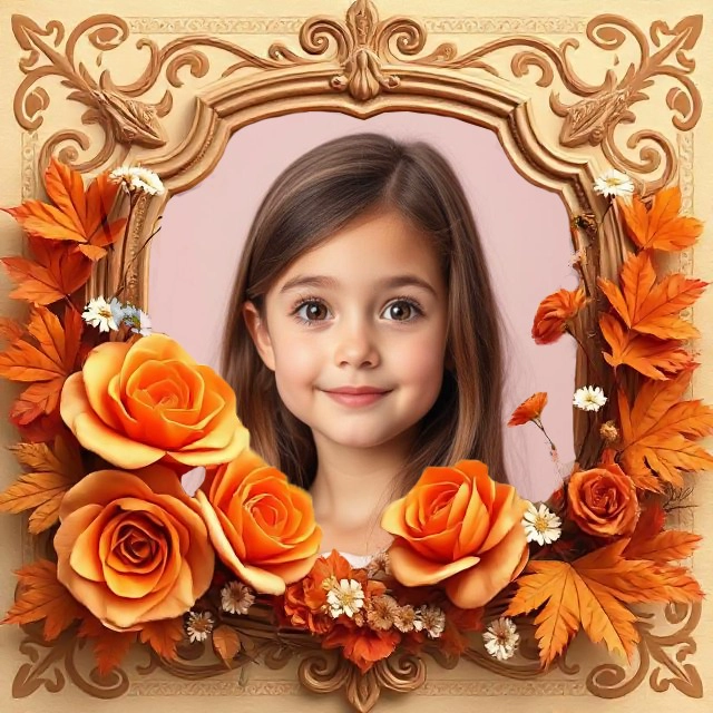 Customize Photos with Antique Gold Frame and Fall Roses