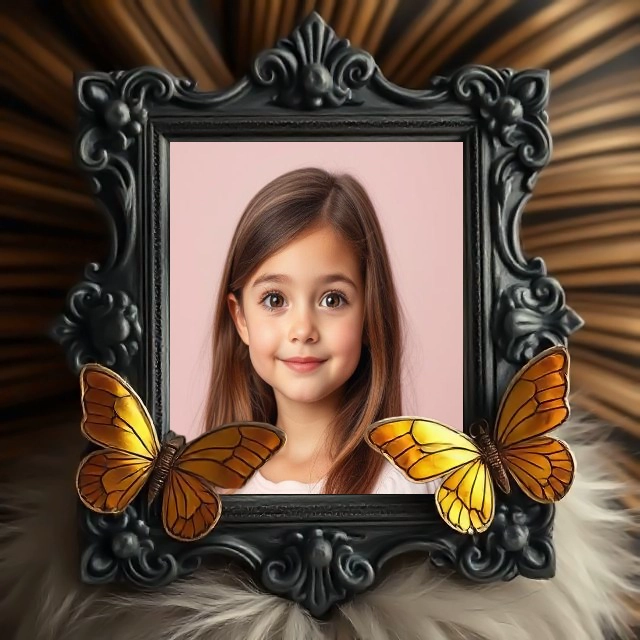 Enhance Photos with Ornate Black Frame and Golden Butterflies