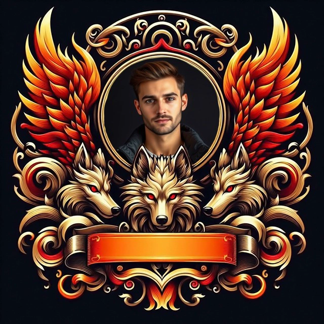 Frame Your Photo with Three Golden Wolves and Fiery Eyes