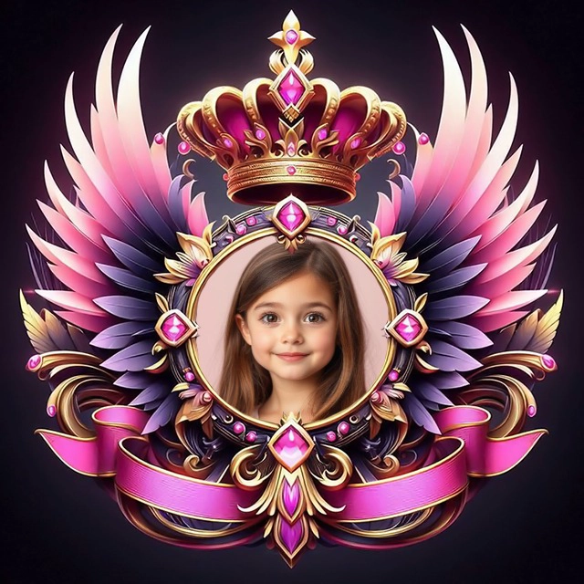 Enhance Photos with Gilded Frame and Magenta Wings Design
