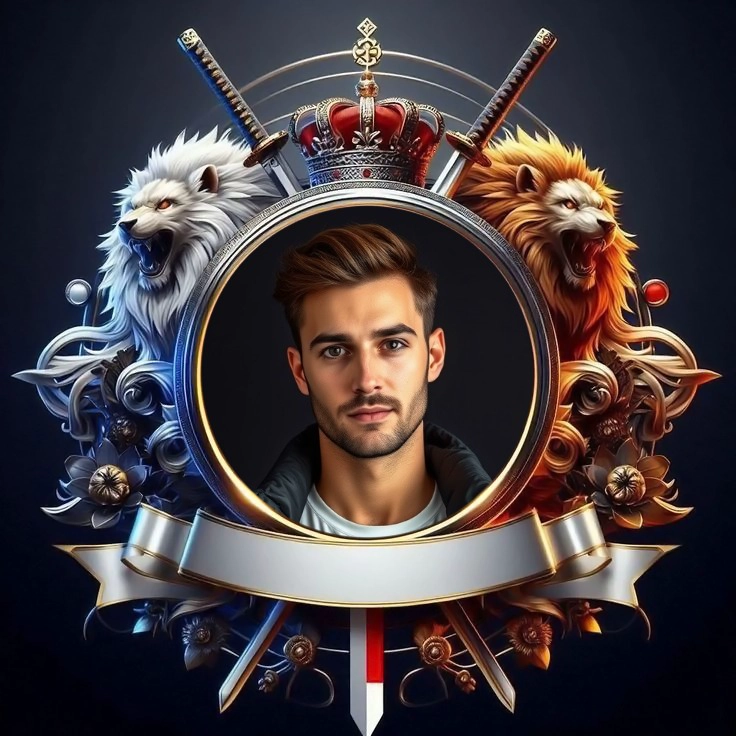 Add Your Photo to a Frame of Roaring Lions and Katanas
