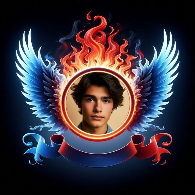 Dynamic Photo Frame with Flaming Red and Cool Blue Contrast