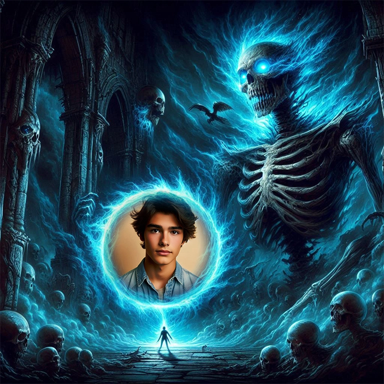 Transform Your Photos with a Fiery Blue Skeleton Frame