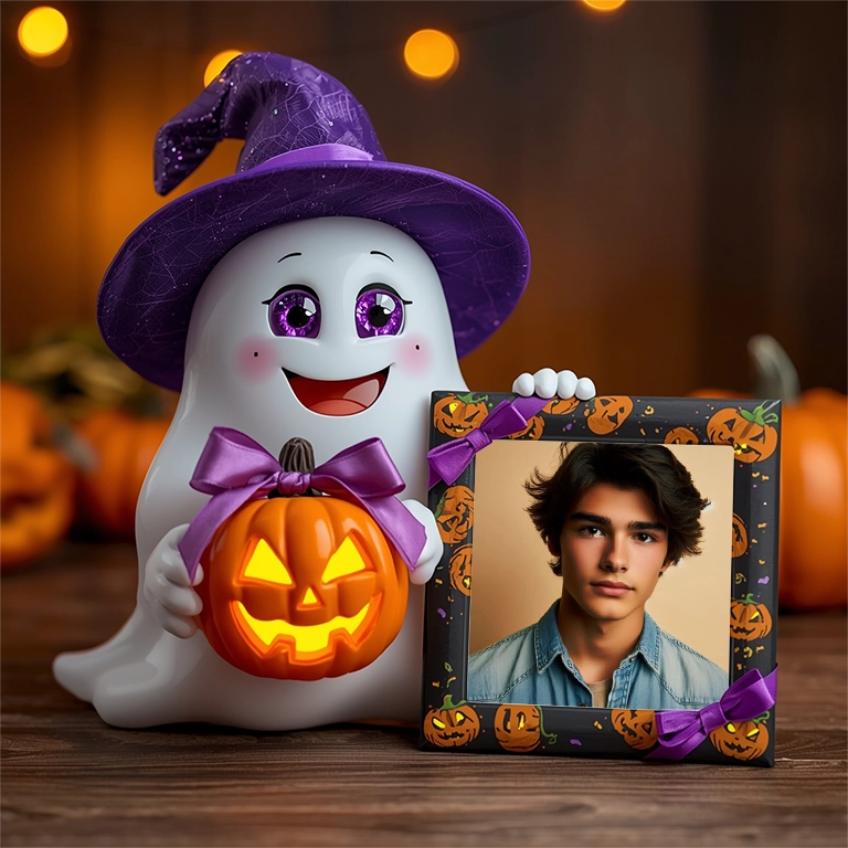 Enchant Your Photos with a Cute Ghost and Pumpkin Frame