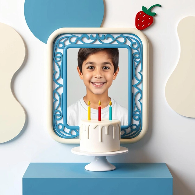 Transform Your Photos with a Chic Blue and Cream Frame