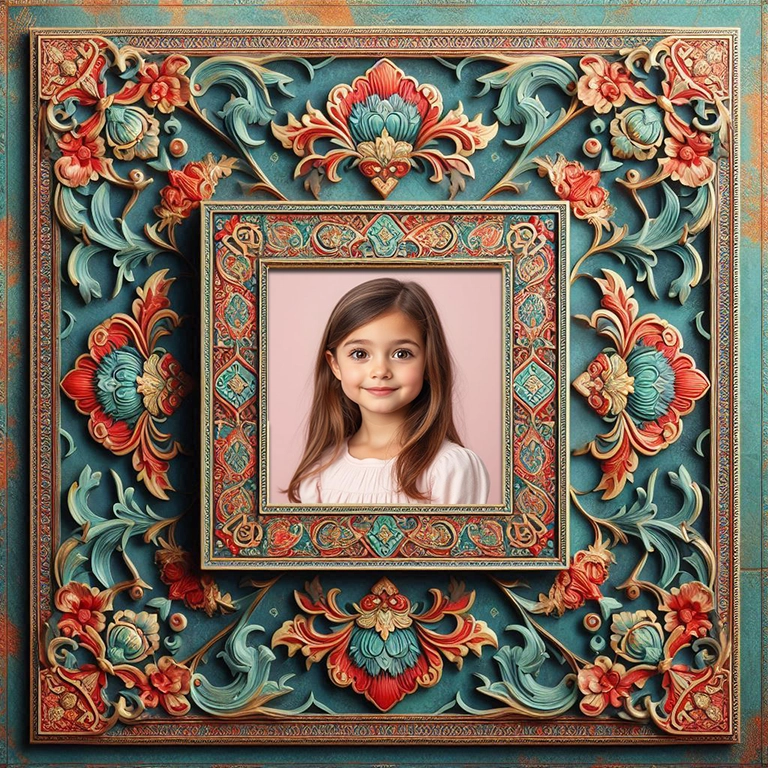 Transform Your Photos with Ornate Teal and Red Frames